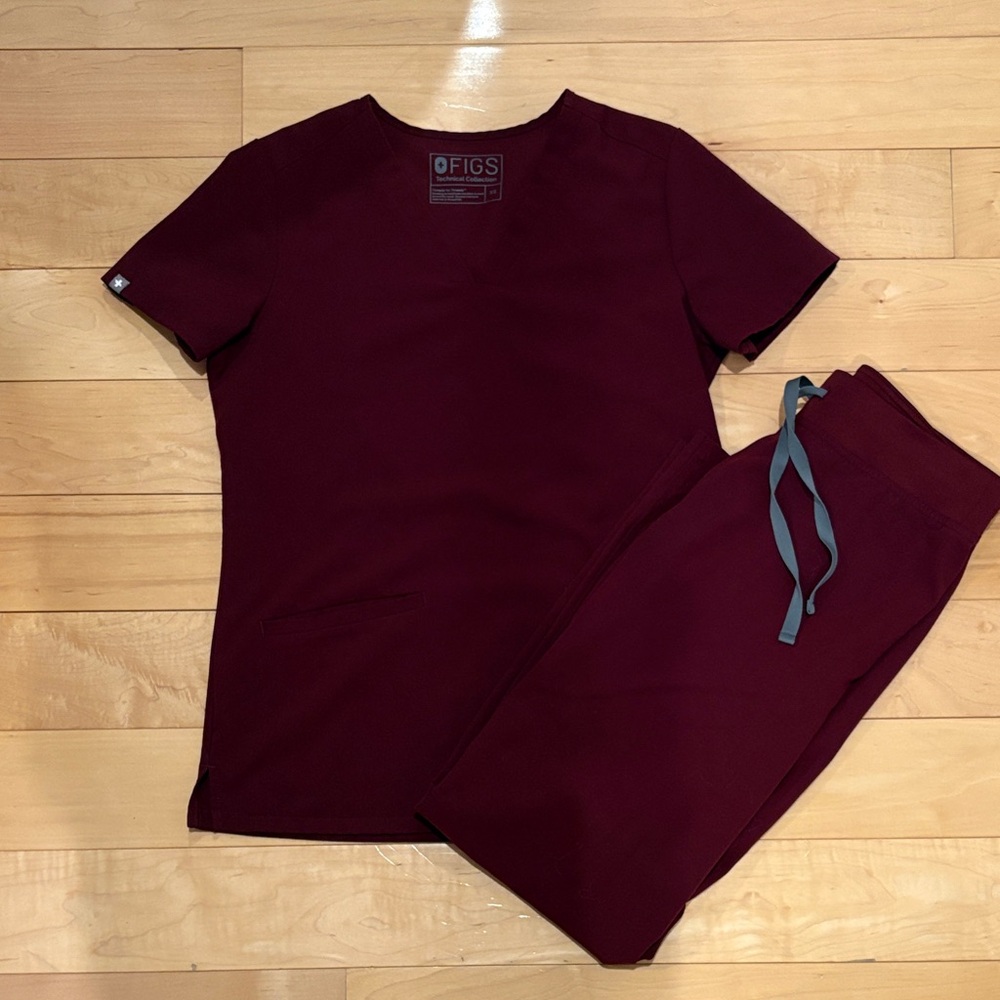 figs burgundy scrub set